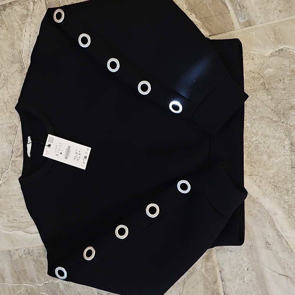 Zara Women's Stylish Black Women's Crew Neck Sweatshirt/Top